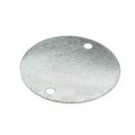 Top view of galvanised circular Besa box lids for round conduit boxes, pack of 100