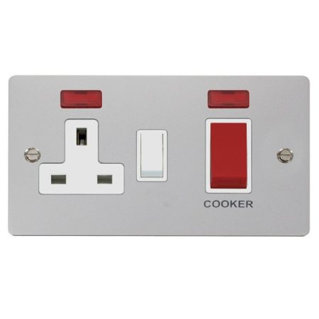 FPCH205WH - Click Define polish chrome 2G 45A Cooker Switch & 13A Socket C/W Neon