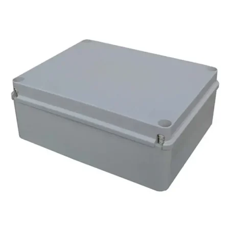 B300 - 300x220x120mm IP56 Grey Adaptable Box with hinged cover and weatherproof design.