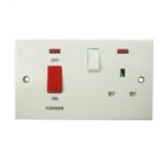 BG Nexus 970 Square Edge White 2G 45A Cooker Panel C/W Single Socket + Neon