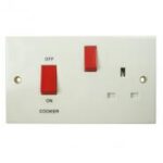 BG Nexus 971 Square Edge White 2G 45A Cooker Panel C/W Single Socket