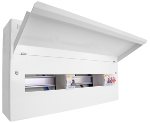 CUEHIB22MSRCD16 - Elucian 22 Way High Integrity Metal Consumer Unit with 100A Mains Switch + 2 x 80A 30mA RCD (16 Free Ways)
