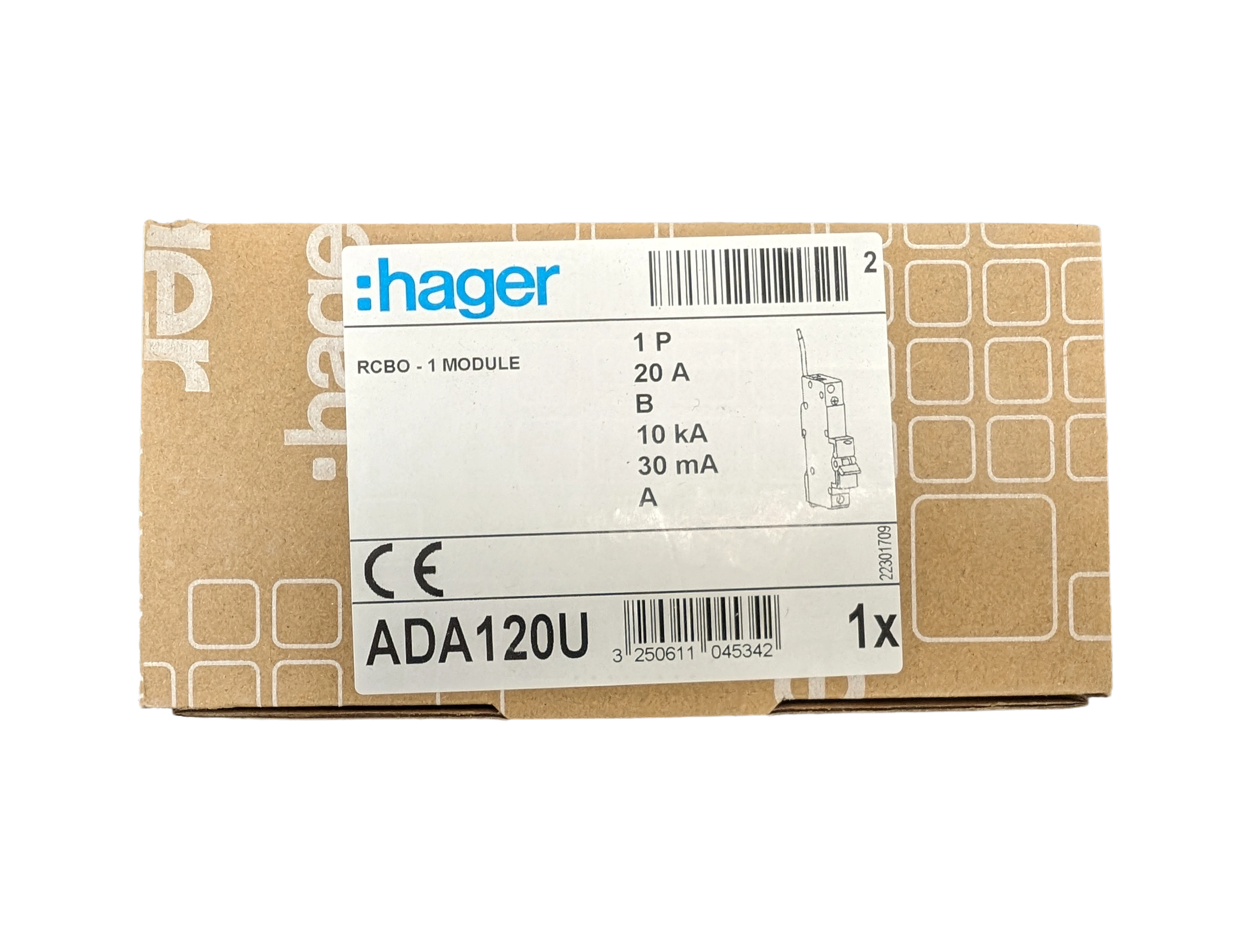 ADA120U - Hager Compact RCBO 20A 30mA 10kA