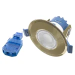 Ovia Inceptor Milli Dimmable LED Downlight with Antique Brass Bezel, fire-rated, IP65-rated, and featuring adjustable colour temperature.