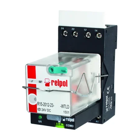Relpol R15-2012-23-1012-WTL - 12V DC, 8 Pin Octal 2PCO Relay with Test/Lock & LED